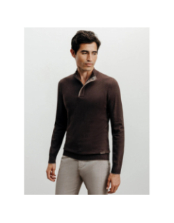 Pull à col montant demi zippé bacary marron homme - Izac