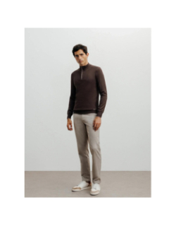 Pull à col montant demi zippé bacary marron homme - Izac