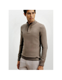Pull à col montant demi zippé bacary marron clair homme - Izac