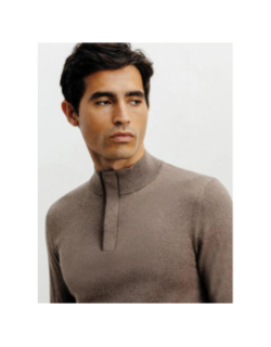 Pull à col montant demi zippé bacary marron clair homme - Izac