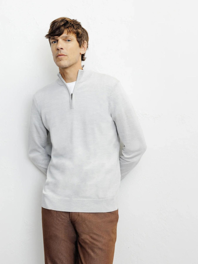 Pull à col zippé bret gris homme - Izac