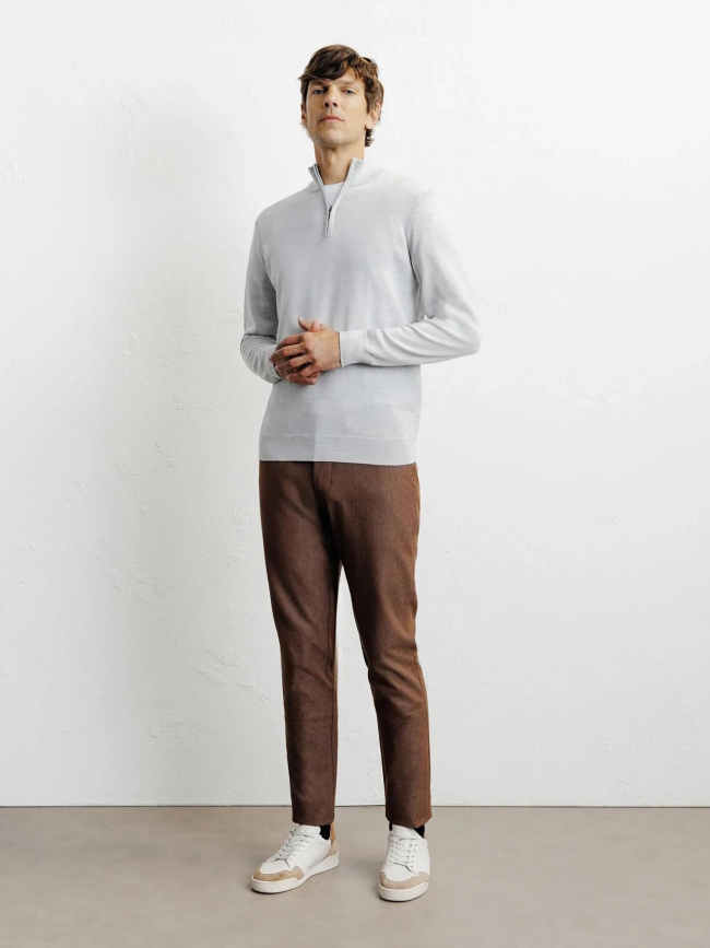 Pull à col zippé bret gris homme - Izac