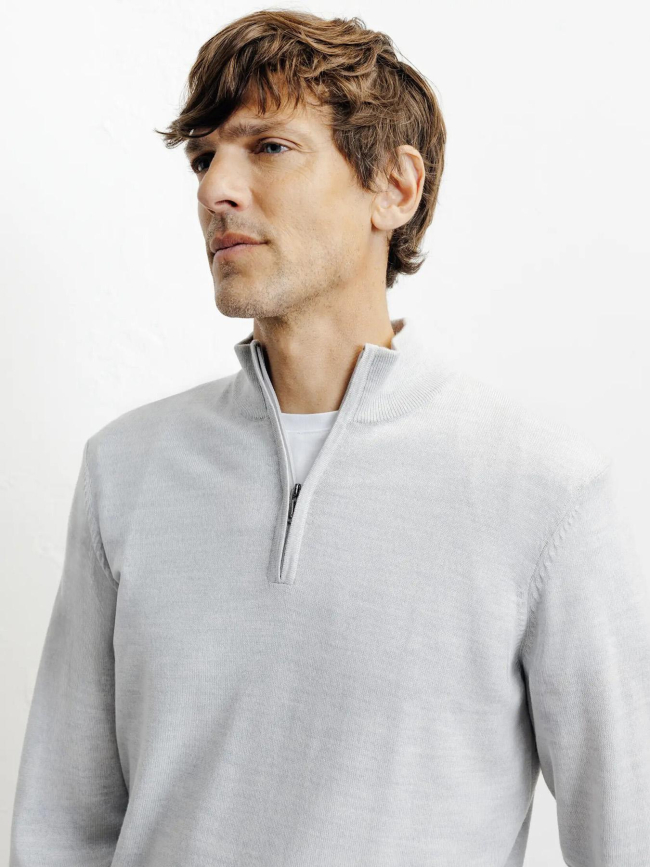 Pull à col zippé bret gris homme - Izac
