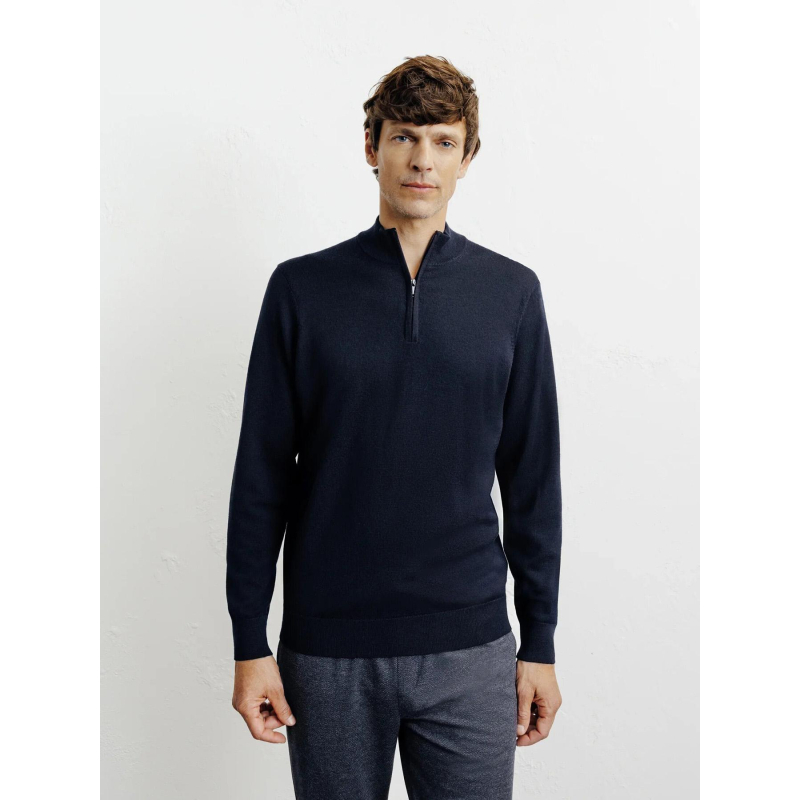 Pull à col zippé bret bleu marine homme - Izac