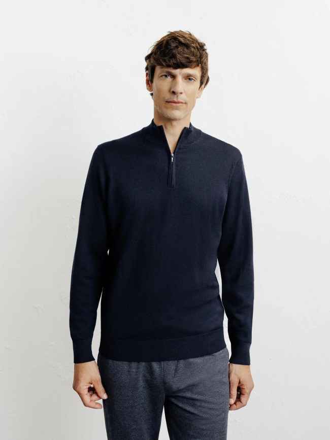 Pull à col zippé bret bleu marine homme - Izac