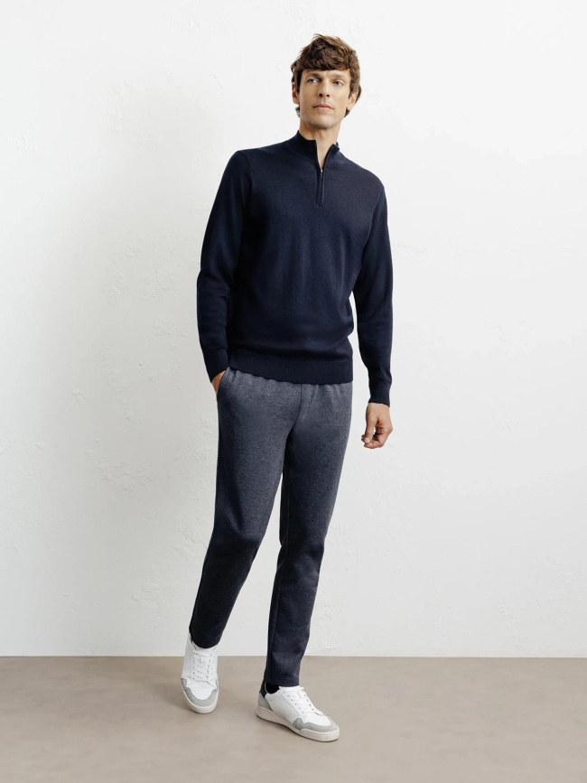 Pull à col zippé bret bleu marine homme - Izac