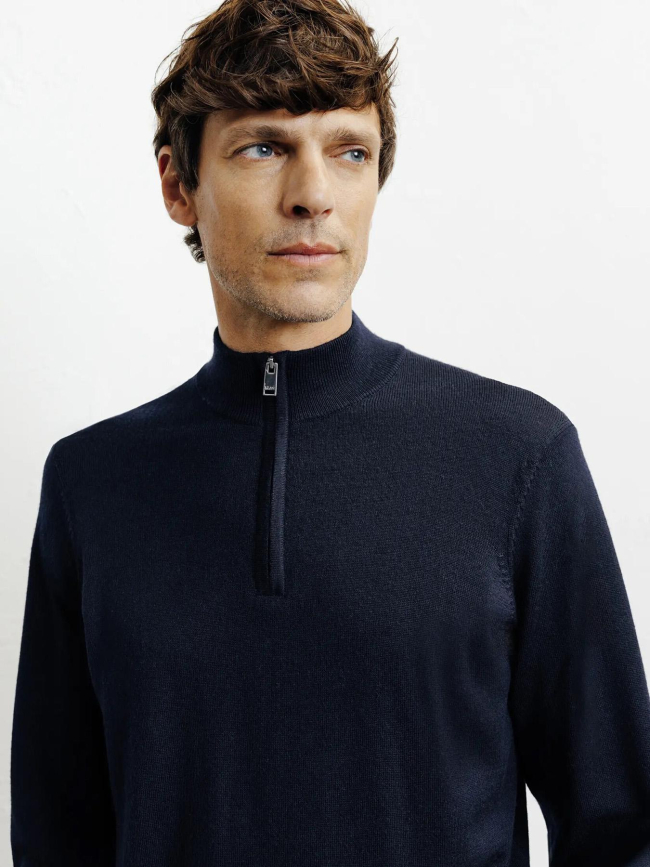 Pull à col zippé bret bleu marine homme - Izac
