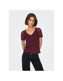 T-shirt à col v jdystinne bordeaux femme - JDY