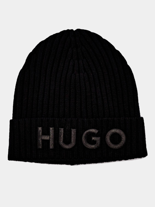 Bonnet en laine brodé noir femme - Hugo
