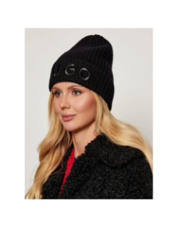 Bonnet en laine brodé noir femme - Hugo