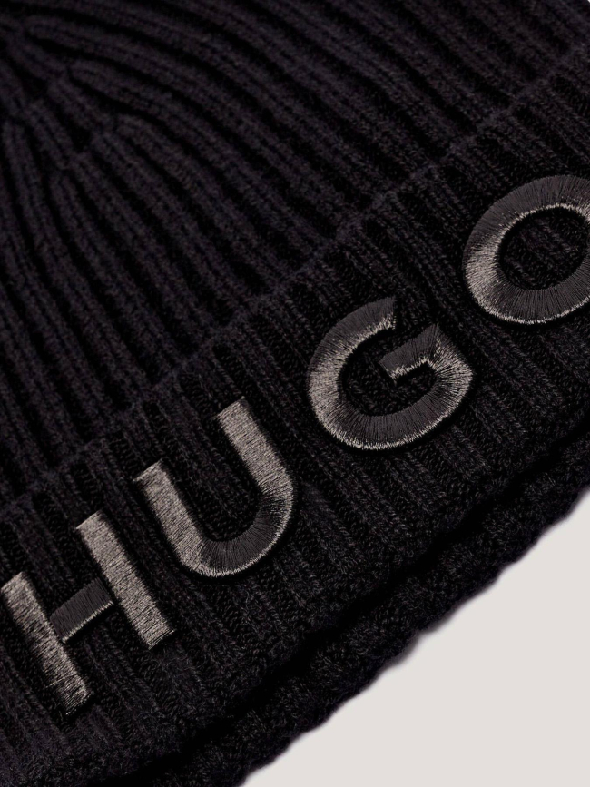 Bonnet en laine brodé noir femme - Hugo