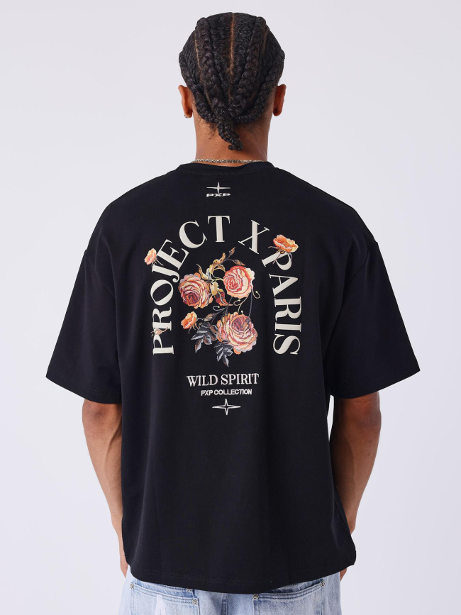 T-shirt à manches courtes gothic roses noir homme - Project X Paris