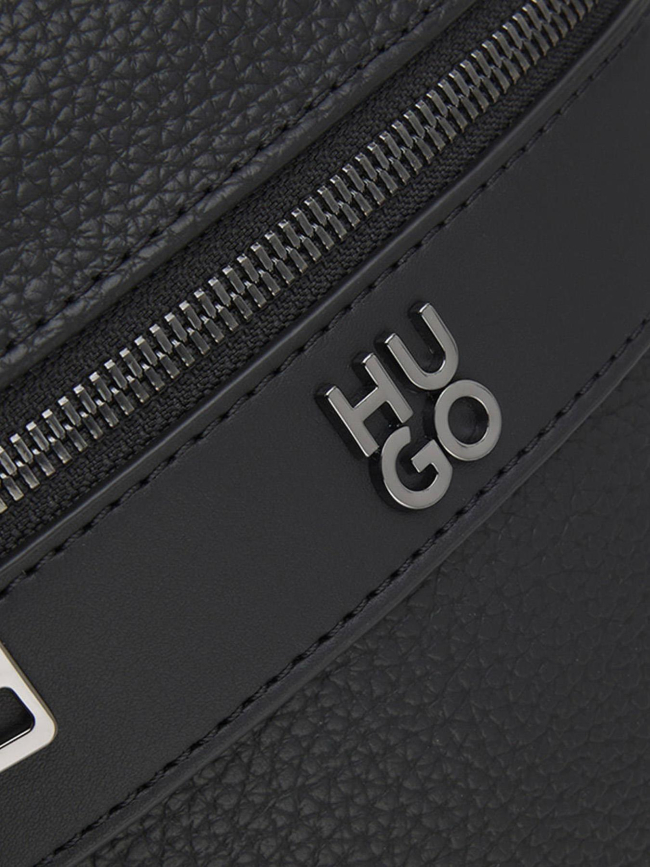 Sac reporter en similicuir grainé à logo revisité noir homme - Hugo