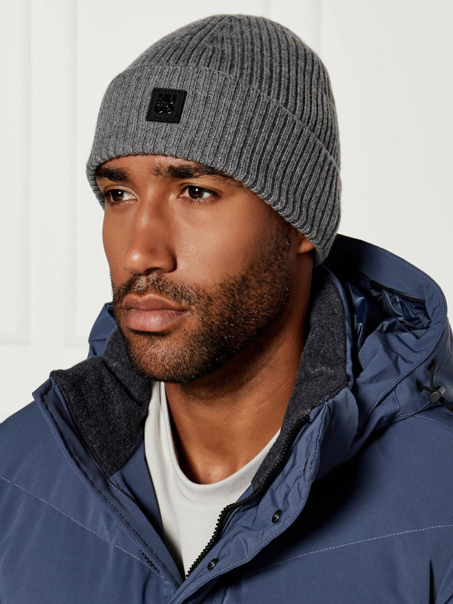 Bonnet en laine à logo métallique xola gris homme - Hugo