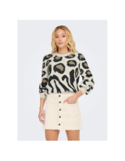 Pull en maille à motif léopard jdylorraine beige femme - JDY