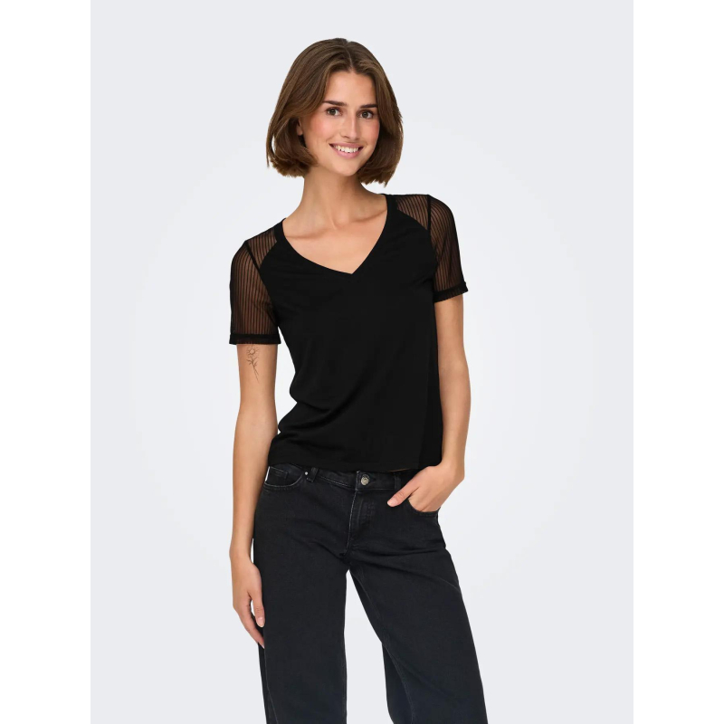 T-shirt col v stinne noir femme - Jdy