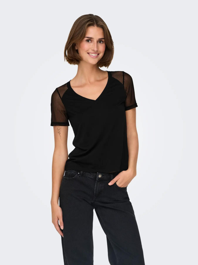 T-shirt col v stinne noir femme - Jdy