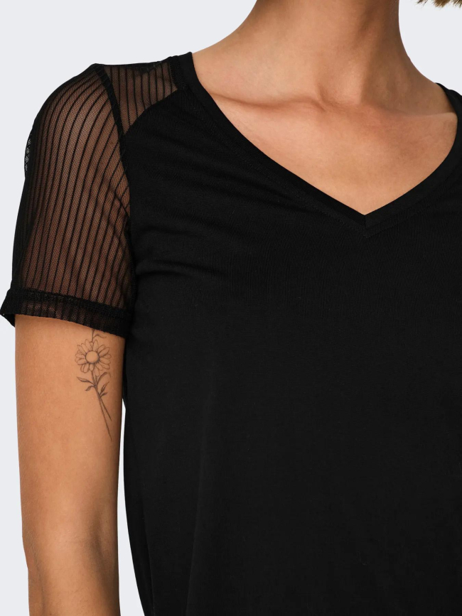 T-shirt col v stinne noir femme - Jdy