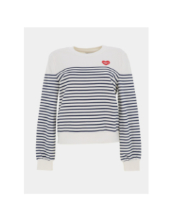 Sweat rayé à col rond onlbline blanc et bleu femme - Only