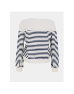 Sweat rayé à col rond onlbline blanc et bleu femme - Only