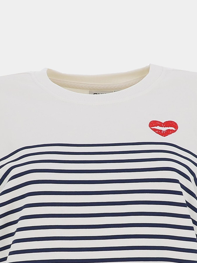 Sweat rayé à col rond onlbline blanc et bleu femme - Only