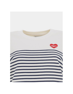 Sweat rayé à col rond onlbline blanc et bleu femme - Only