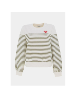 Sweat rayé à col rond onlbine blanc et kaki femme - Only
