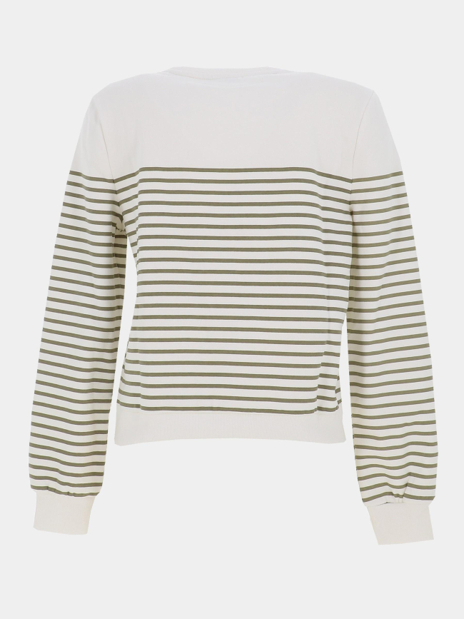 Sweat rayé à col rond onlbine blanc et kaki femme - Only