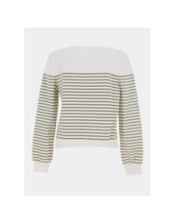 Sweat rayé à col rond onlbine blanc et kaki femme - Only