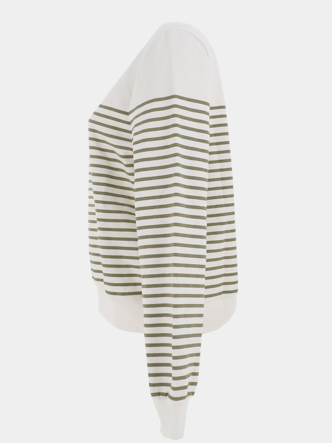 Sweat rayé à col rond onlbine blanc et kaki femme - Only