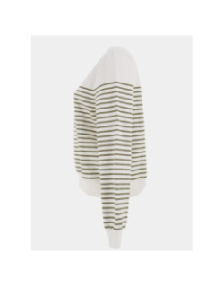 Sweat rayé à col rond onlbine blanc et kaki femme - Only