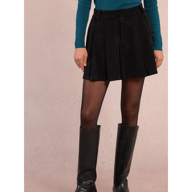 Jupe short velours côtelé noir femme - Molly Bracken