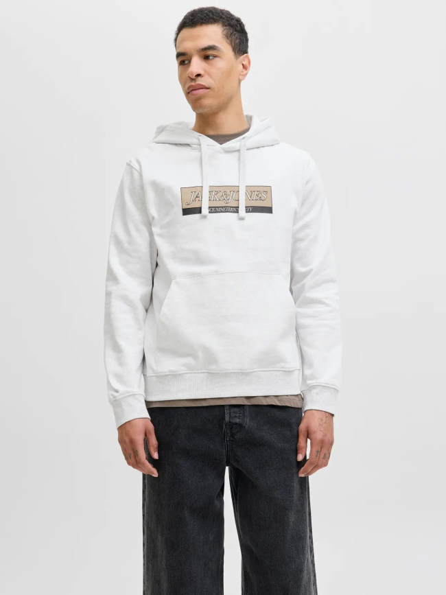 Sweat à capuche jorinwood chiné blanc homme - Jack & Jones