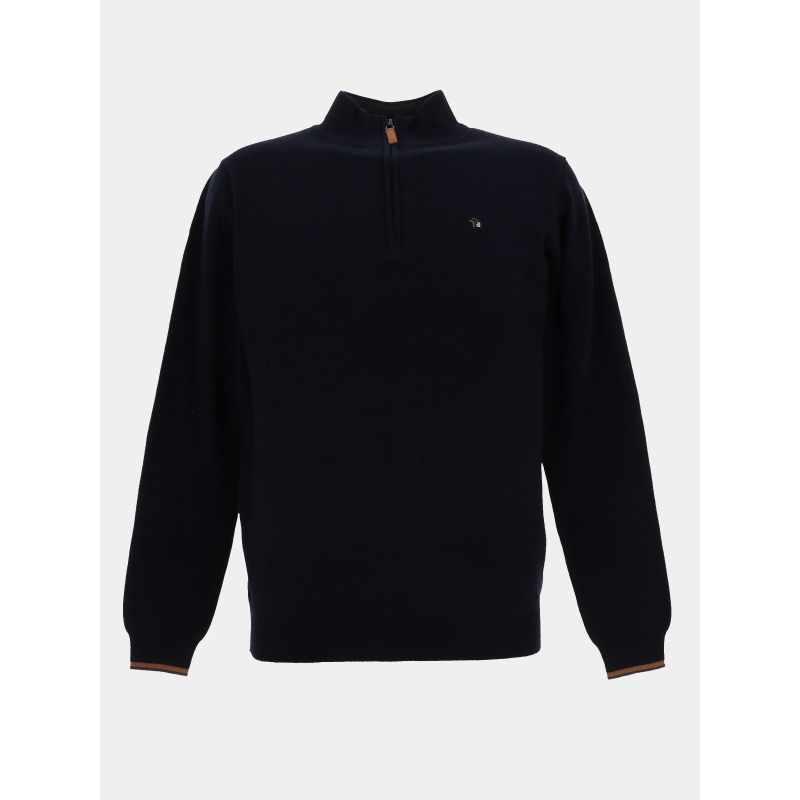 Pull col zippé floxtopo bleu marine homme - Benson & Cherry