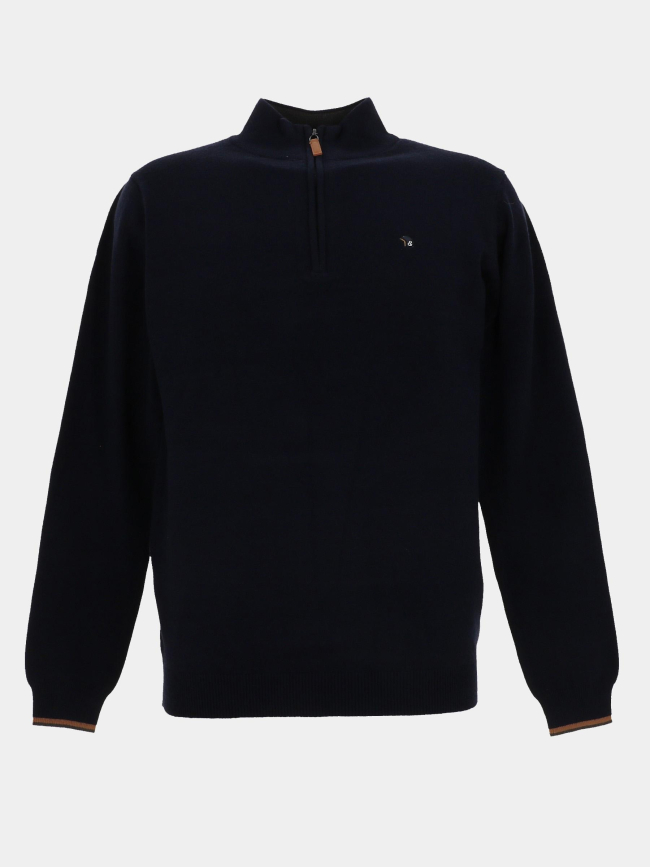 Pull col zippé floxtopo bleu marine homme - Benson & Cherry