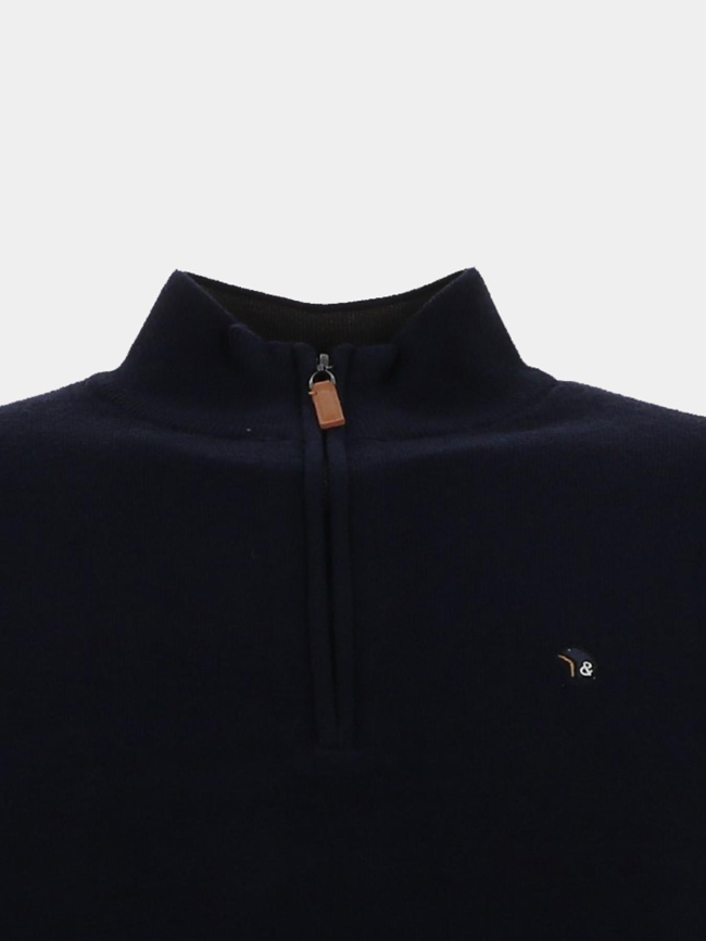 Pull col zippé floxtopo bleu marine homme - Benson & Cherry