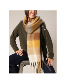 Echarpe check jaune marron kaki femme - Deeluxe