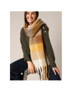 Echarpe check jaune marron kaki femme - Deeluxe