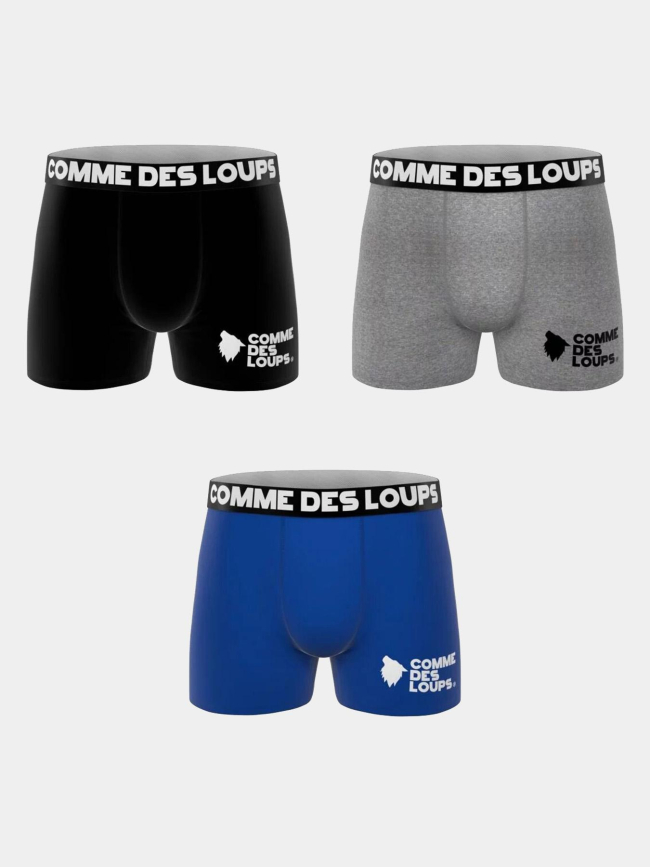 Lot de 3 boxers en coton bleu noir et gris homme - Comme Des Loups