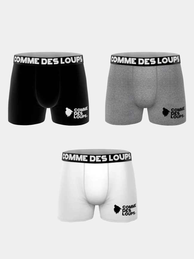 Lot de 3 boxers en coton blanc gris et noir homme - Comme Des Loups