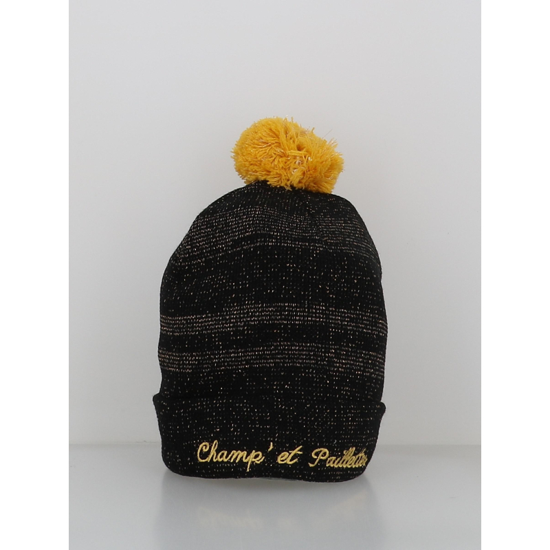 Bonnet à pompon champ et paillettes noir femme - Stc