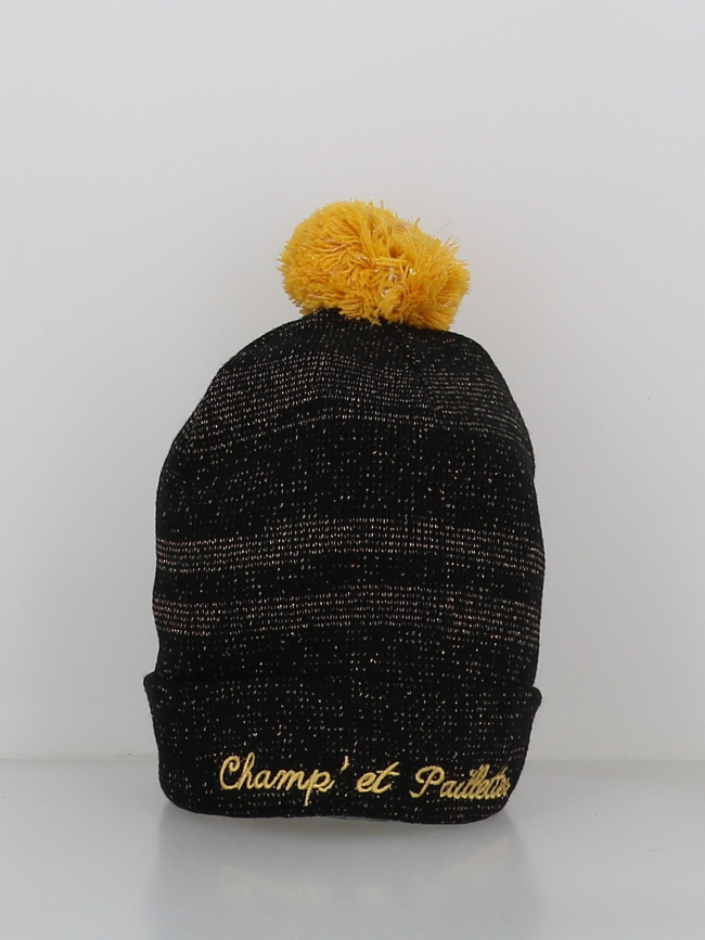 Bonnet à pompon champ et paillettes noir femme - Stc