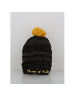 Bonnet à pompon champ et paillettes noir femme - Stc