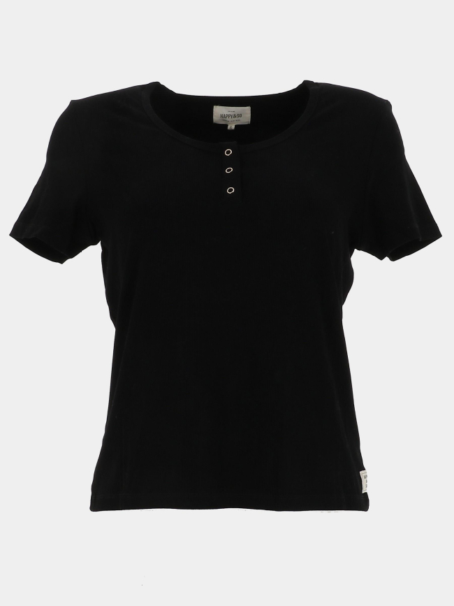 T-shirt côtelé regular léa noir femme - Happy & So