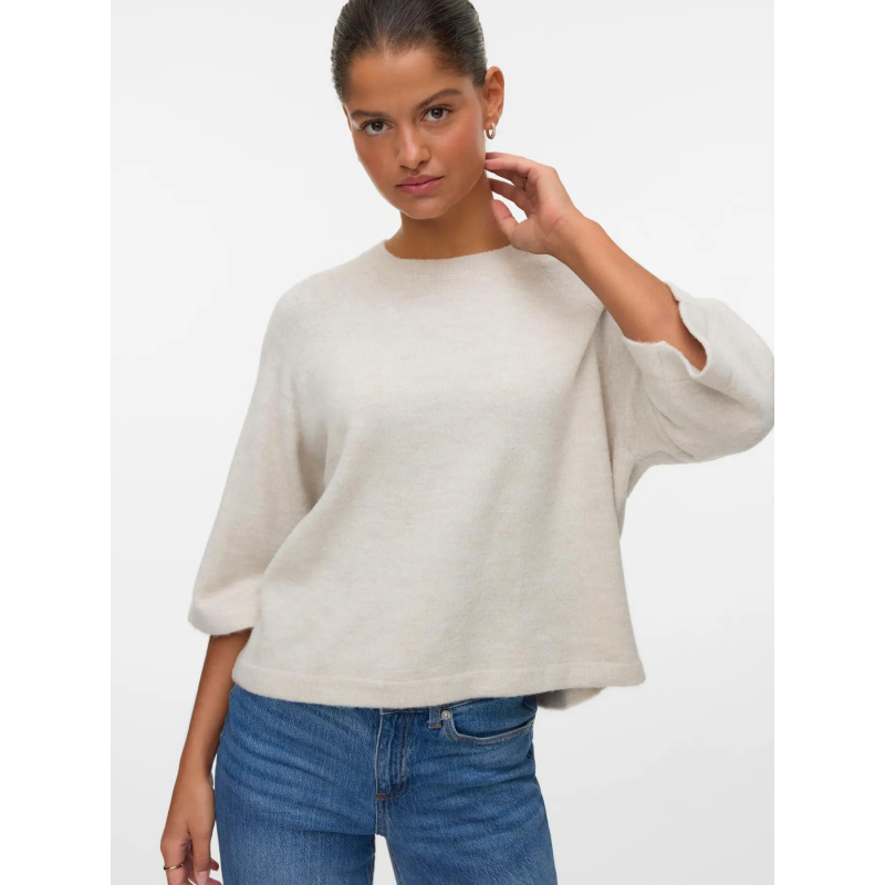 Pull en maille à manche 3/4 vmlefile beige femme - Vero Moda