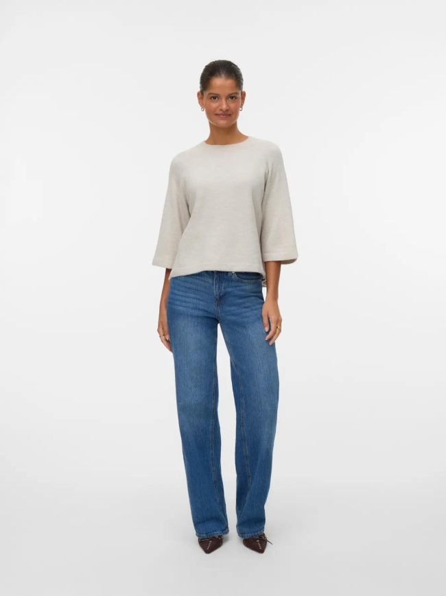 Pull en maille à manche 3/4 vmlefile beige femme - Vero Moda