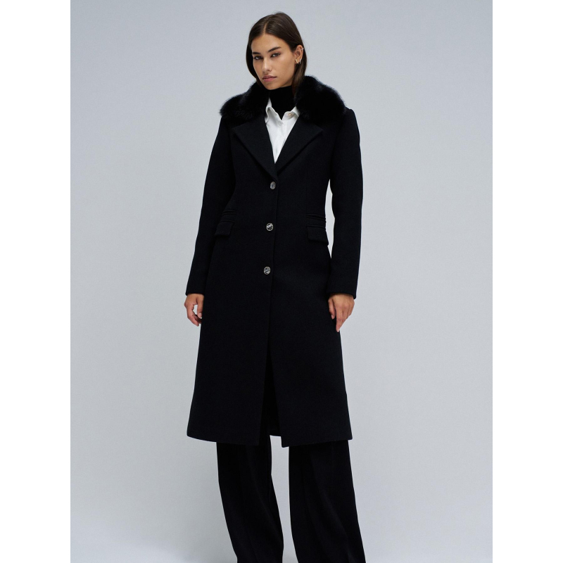 Veste longue en tissu avec col en fourrure noir femme - Salsa