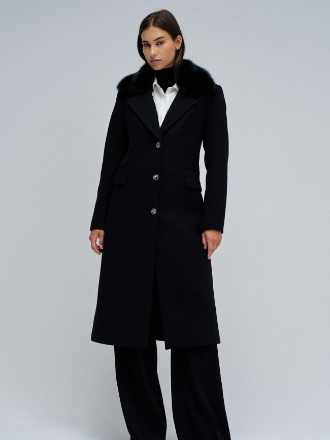 Veste longue en tissu avec col en fourrure noir femme - Salsa