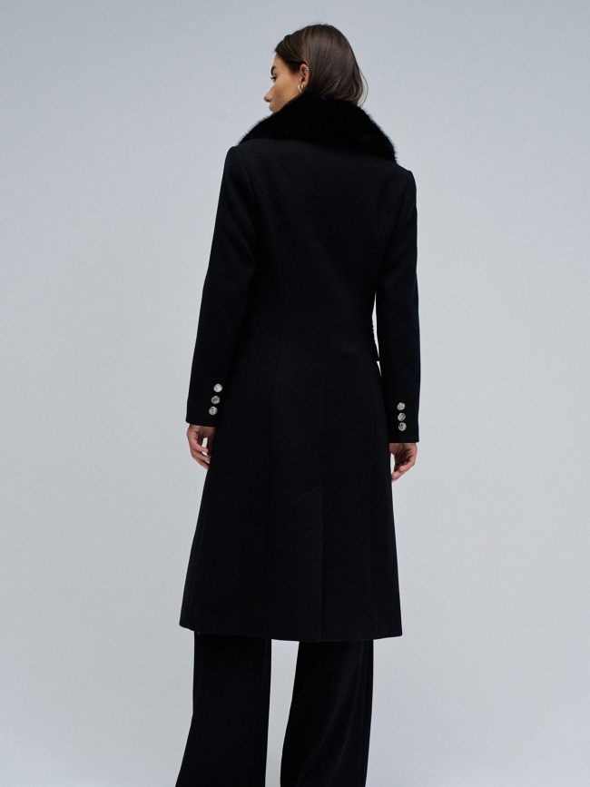 Veste longue en tissu avec col en fourrure noir femme - Salsa