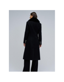 Veste longue en tissu avec col en fourrure noir femme - Salsa